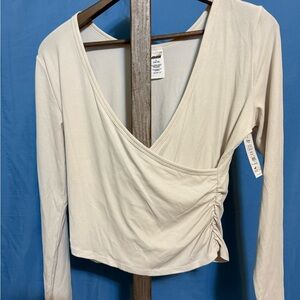 Avia Cream Long Sleeve Wrap Blouse